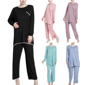 

Solid Color Simple And Casual Modal Long-sleeved Home Service Two-piece Casual Pajamas Set