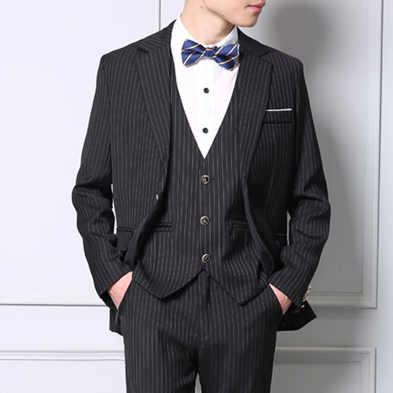 

3 Pieces Set Mens Suits stripe Slim Fit Wedding Suits Groom Tuxedos Formal Business casual Work Wear Suits (Blazer+Pants+Vest)
