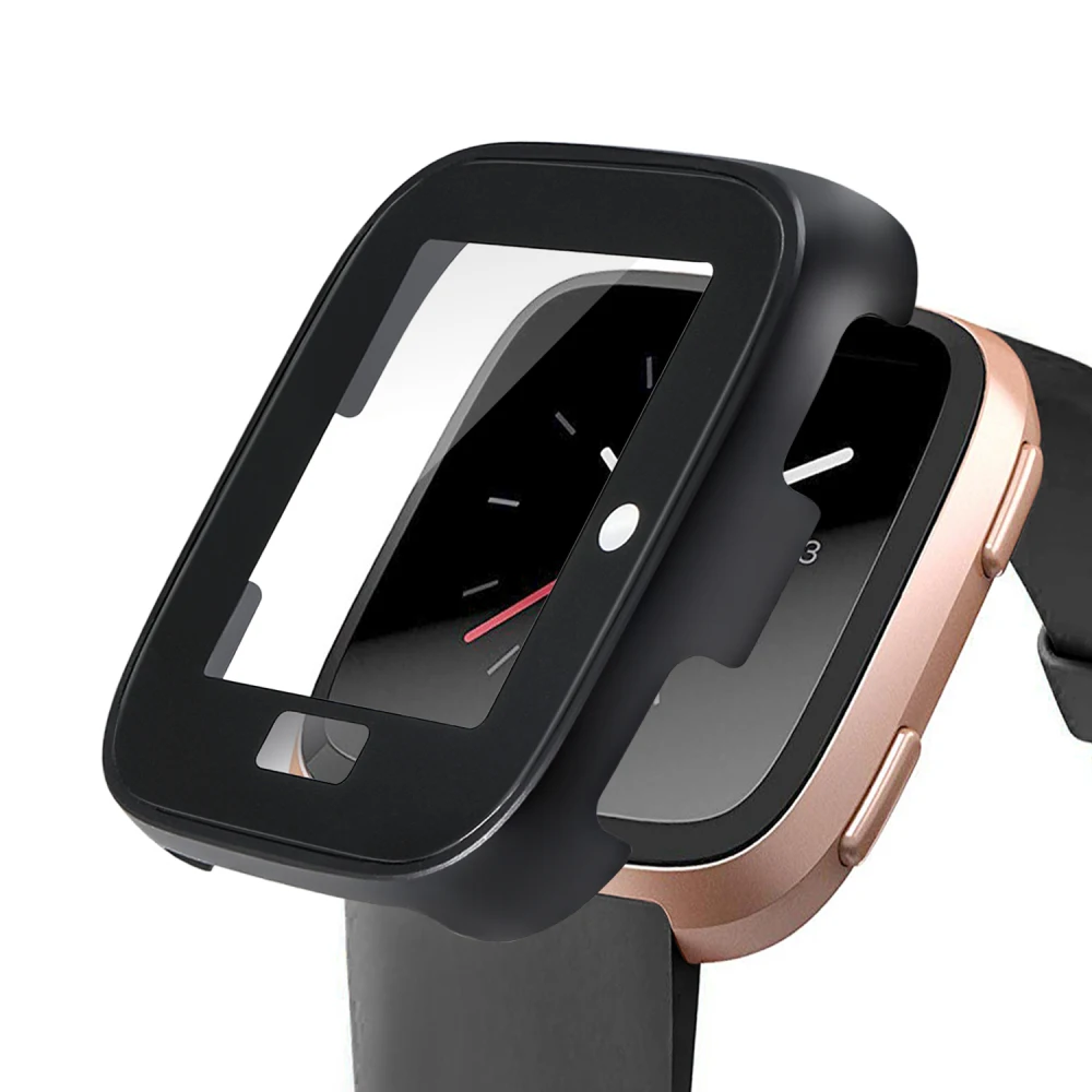 Жесткий чехол s Для Fitbit Versa металл+ 3D закаленное стекло Корпус Полный экран протектор чехол для fit bit умные часы Versa чехол
