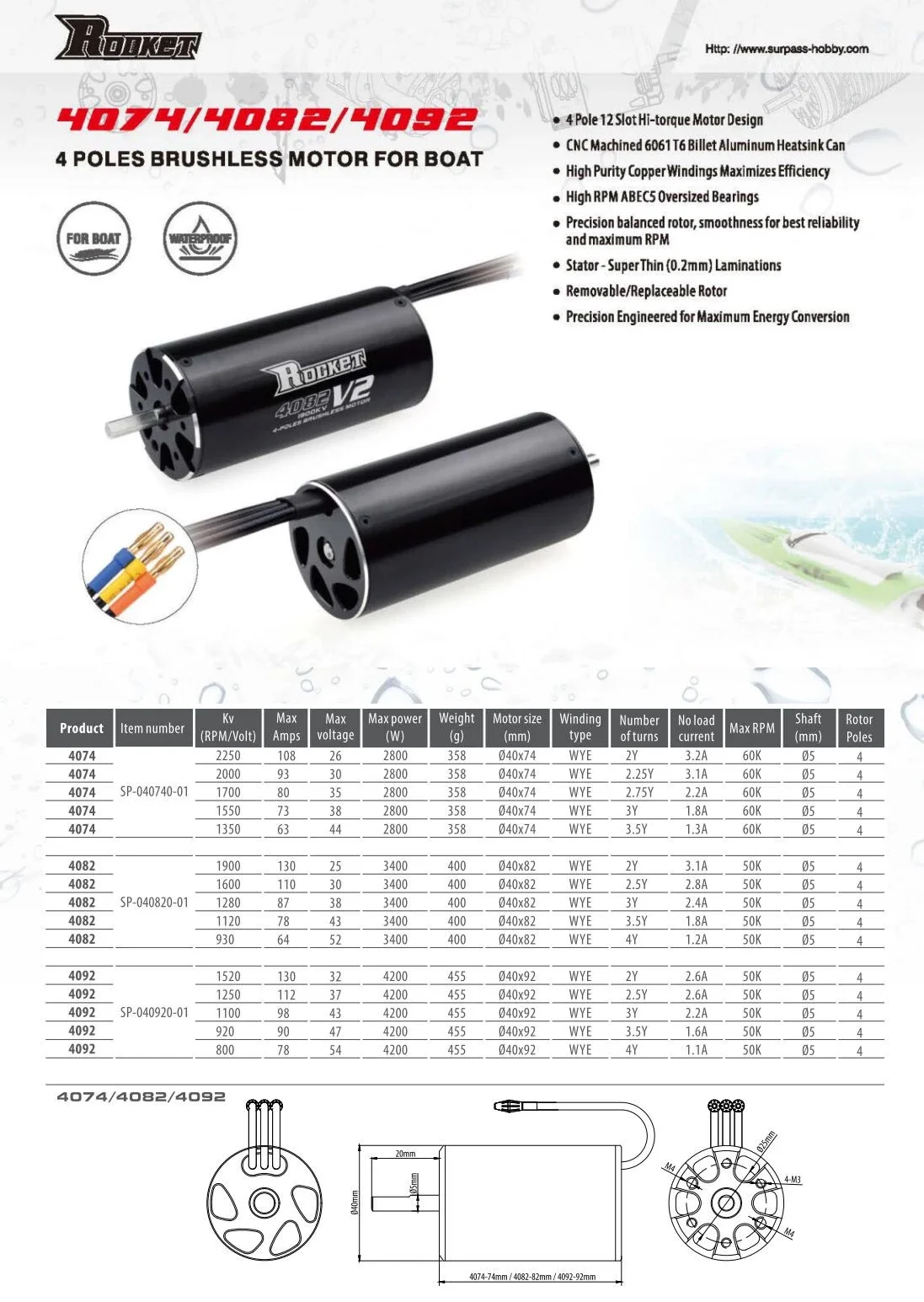 Small boats engine brushless motor for Rc boat rocket 4074 60000 rpm high torque motor Custom