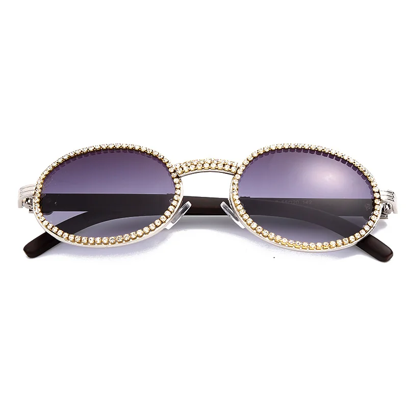 Винтажные Круглые Солнцезащитные очки с бриллиантами для мужчин, новинка, роскошные женские овальные очки с кристаллами, модные очки UV400, Gafas de sol mujer - Цвет линз: 5 Silver Gray