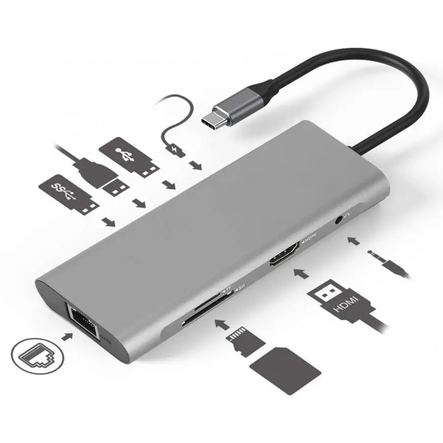 9 в 1 3,5 мм тип-c PD HDMI 1 Гбит/с Ethernet порт аудио концентратор адаптер конвертер док-станция