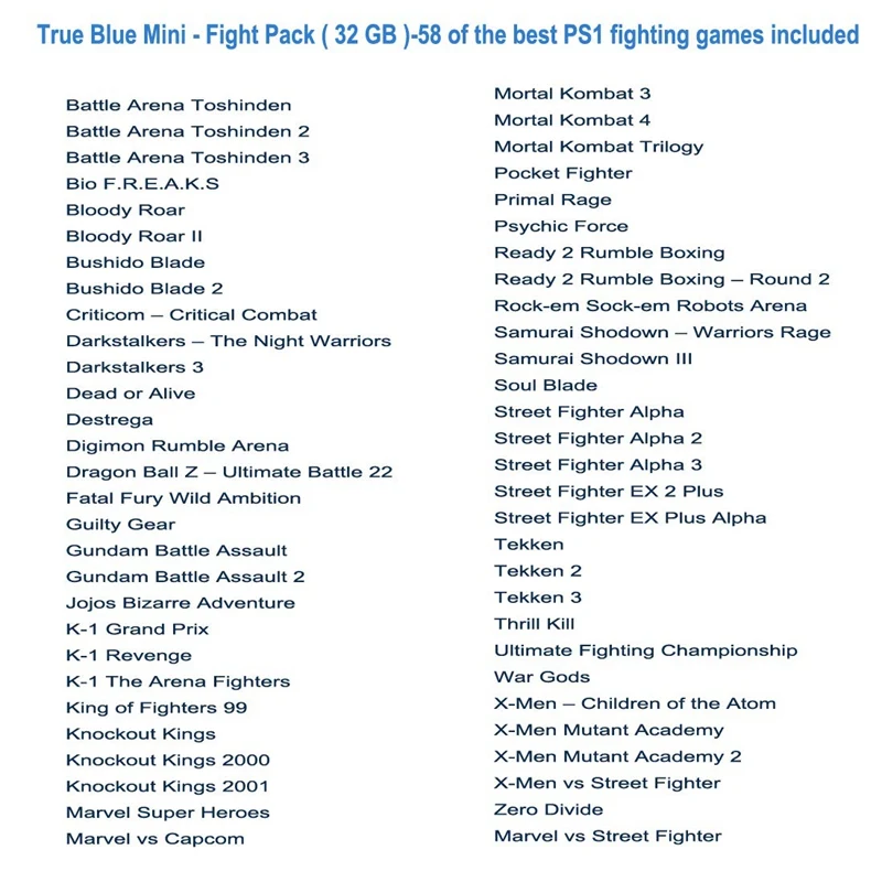 True Blue 101 игр/64G Crackhead пакет/математический пакет/неделя Пакет 58 игр/32G Бой пакет для Playstation классические игры и аксессуары(F
