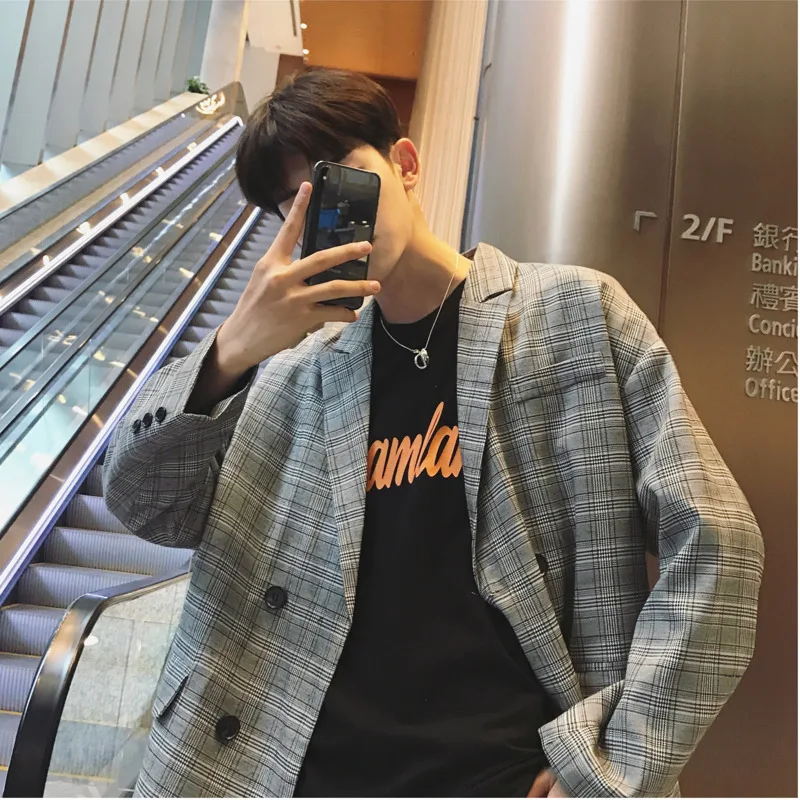 Men's casual blazer 2019 autumn and winter new handsome plaid suit fashion wild jacket youth personality trend men's clothing