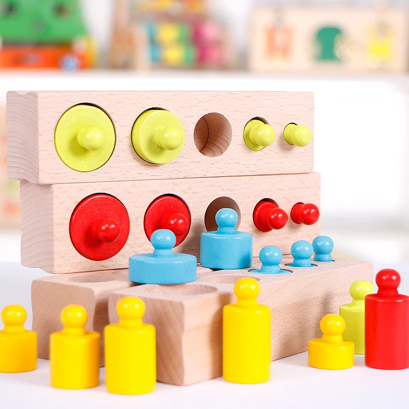 Материалы montessori Детские деревянные игрушки красочные цилиндрическая муфта блок для детей образовательный Дошкольный игрушка для раннего развития