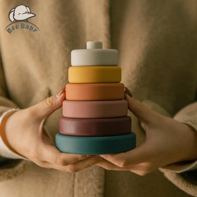 6pcs Baby Building Blocks Toy Round Shape Construction Toys Kid's Soft Silicone Stacking Blocks Rubber Teethers Montessori Toy 2