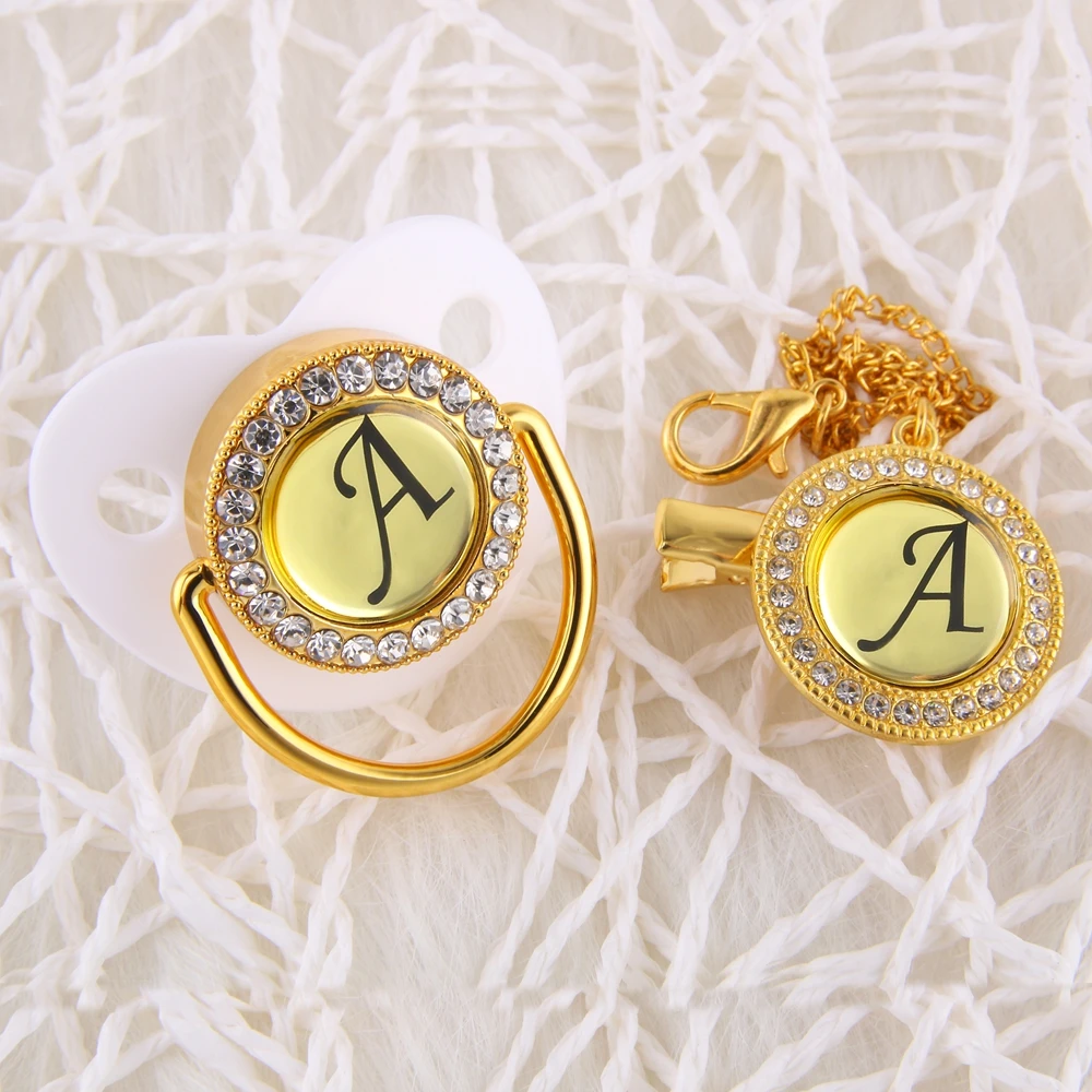 

Luxury Baby Pacifier Elegant Initials Letter White Bling Pacifier Sparkling Pacifier Holder Clip BPA Free Baby Dummy Soother