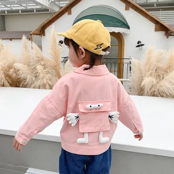 

Girls Clothing Lapel Jacket Coat Solid Color Toy Decoration New Fashion Children's Spring Autumn Coat Kids Jacket Girl's Jacket