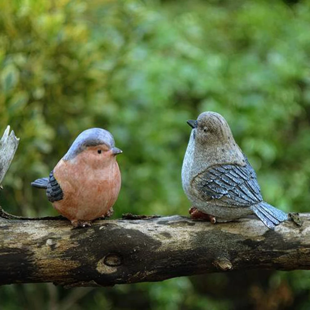 

6 Pcs Garden Animal Ornaments Playing Magpie Resin Small Bird Miniatures Figurines Bird Home Garden Tree Decoration Supplies