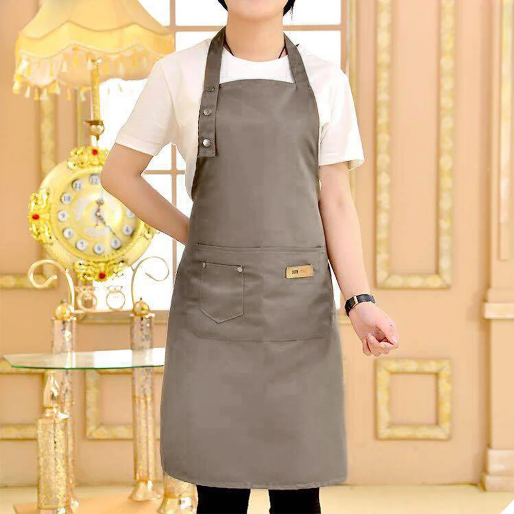 Baking Fashion Waterproof Apron Practical Women With Pockets Kitchen Cooking Solid Restaurant Butcher Canvas Multipurpose