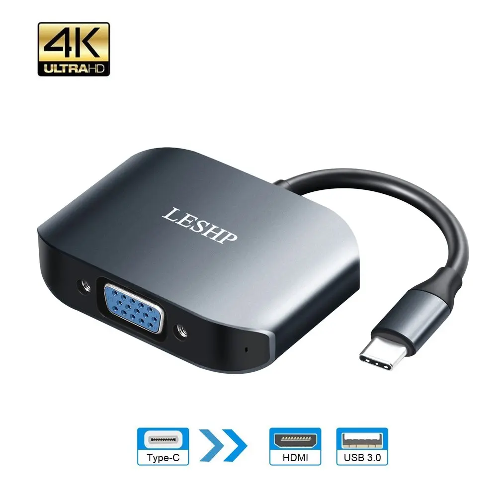 USB-C к USB 3,0 и USB 2,0 и VGA конвертер кабель адаптер алюминиевый сплав type-C концентратор адаптер для устройств type-C UC28