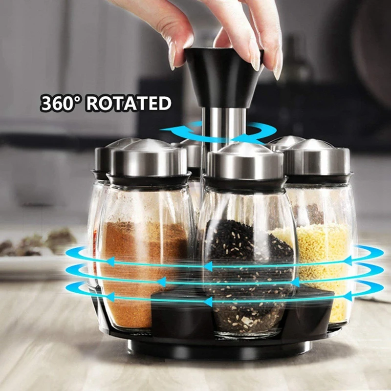7Pcs/Set Rotating Stainless Steel Cruet Condiment Spice Jars Set Salt And Pepper Shakers Seasoning Sprays Kitchen Tool 7Pcs/Set Rotating Stainless Steel Cruet Condiment Spice Jars Set Salt And Pepper Shakers Seasoning Sprays Kitchen Tool