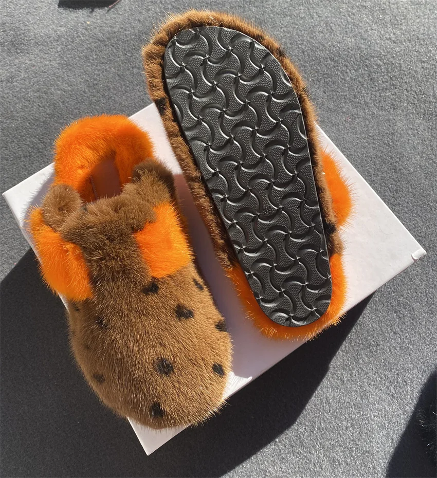 2026 Hochwertige Echte Nerzfell-Schuhe für Damen, Modische Plüsch-Mules und Clogs, Flache Outdoor- und Haus-Nerzfell-Slipper – Detail 6