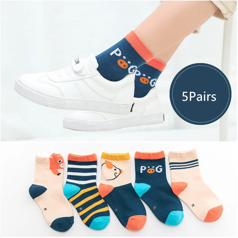 5 пар/лот, детские носки для девочек хлопковые носки для мальчиков, осенне-зимние носки для девочек, детские носки с героями мультфильмов для мальчиков 0-8 лет - Цвет: 10Pig