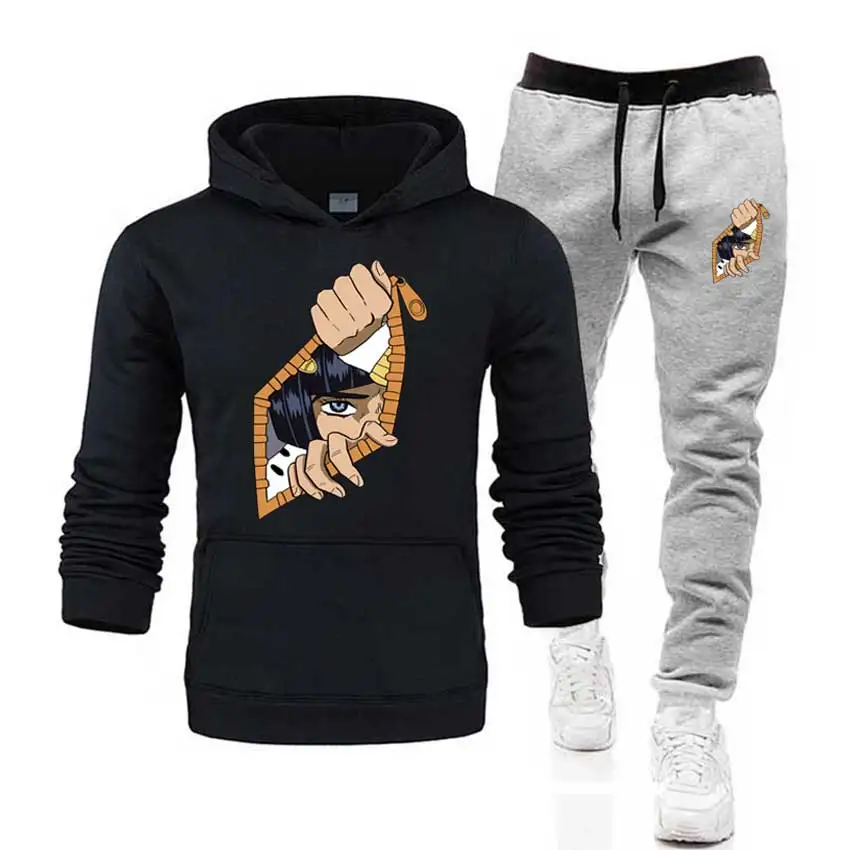 black hoodies Мужские комплекты Необычные Приключения толстовки и штаны теплые флисовые спортивные костюмы Прямая поставка толстовки спортивная одежда костюм размера плюс XS-5XL - Цвет: black hoodies