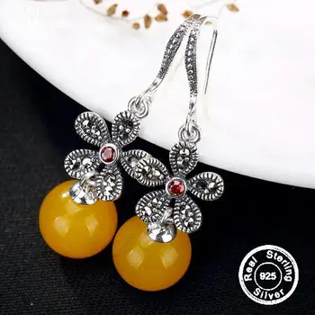 

S925 Fine Jewelry Earrings 925 Sterling Silver Artisan Baltic Retro Exquisite Semi Gemstone waterdrop moldavite