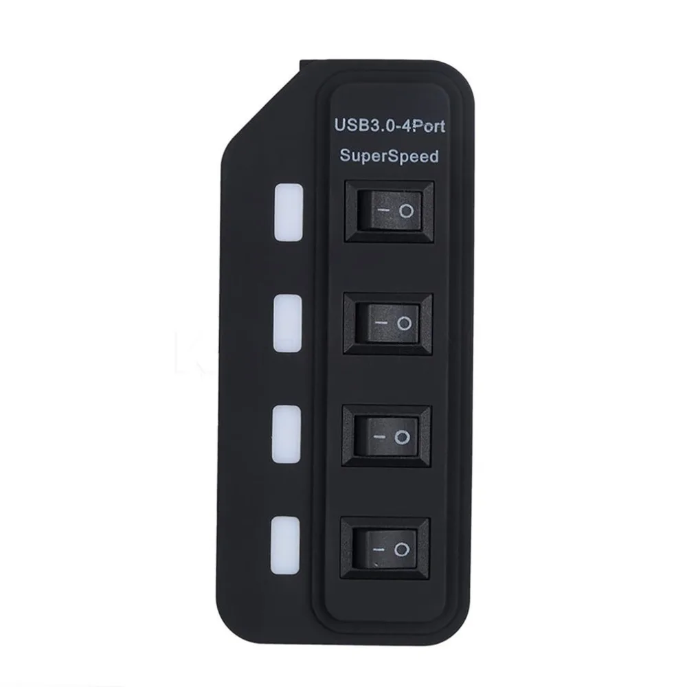 Премиум 4 Порты и разъёмы usb-хаб супер Скорость USB 3,0 концентратор светодиодный индивидуальные вкл/выкл кнопка USB кабель для передачи данных с Мощность адаптер