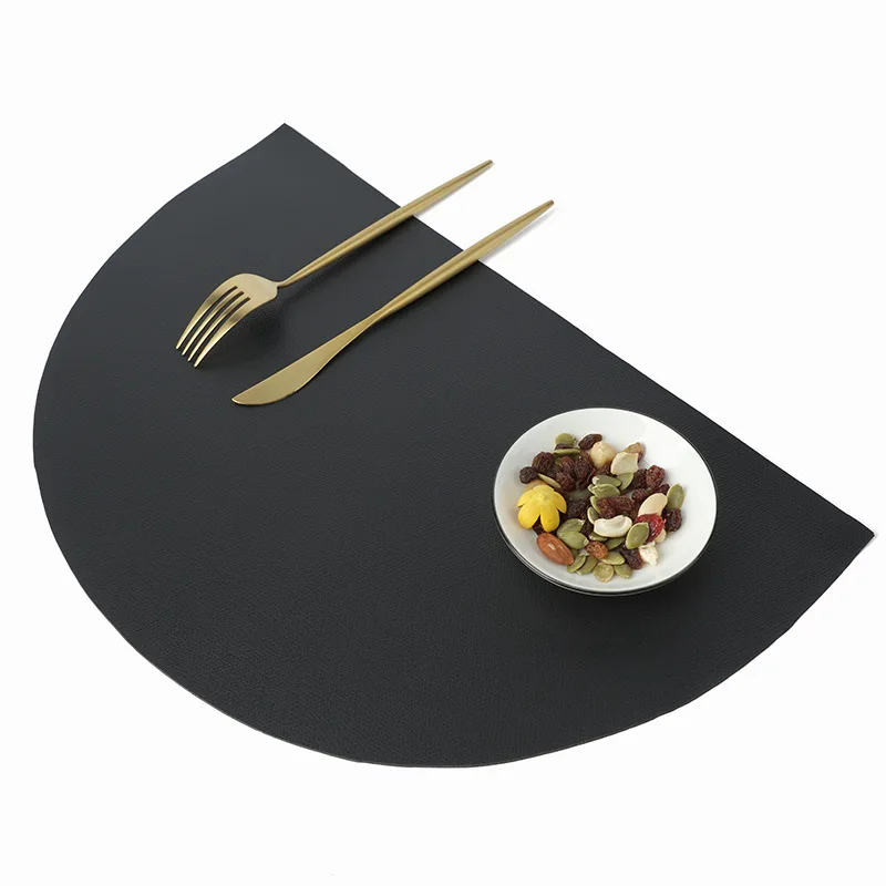 Elegant PU Leather Semicircle Table Mats - Waterproof & Oil-proof Insulation Pads