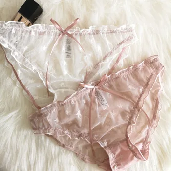 

Women Lace Stars Panties Japan Cute Style Sweet and Lovely Pink Lolita Style Women Black Perspective Sexy Panties
