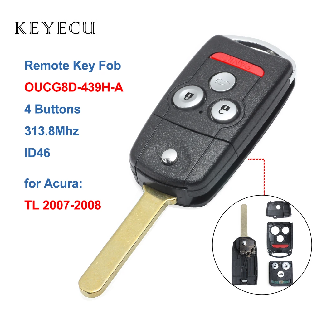 

Запасная деталь Keyecu, 4 кнопки 313,8 МГц с чипом ID46 для Acura TL 2007 2008 FCC ID: Φ