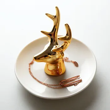 

Deer Head Jewelry Storage Tray Mini Ceramic Ring Tray Chic Necklace Decorative Display Plate Ceramics Jewelry Box