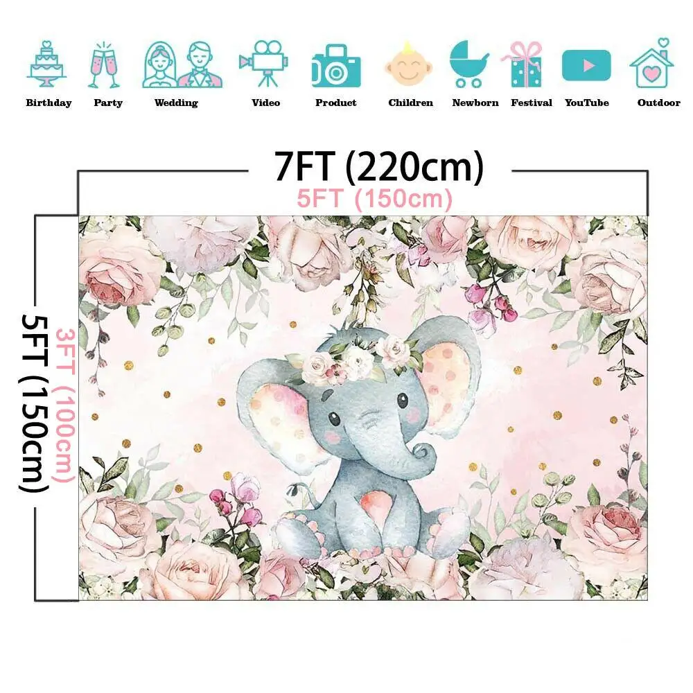 

Girl Elephant Baby Shower Backdrop Vinyl Elephant Baby Shower Backdrop Wedding Wall Baby kid Photography Backgrounds For Photo