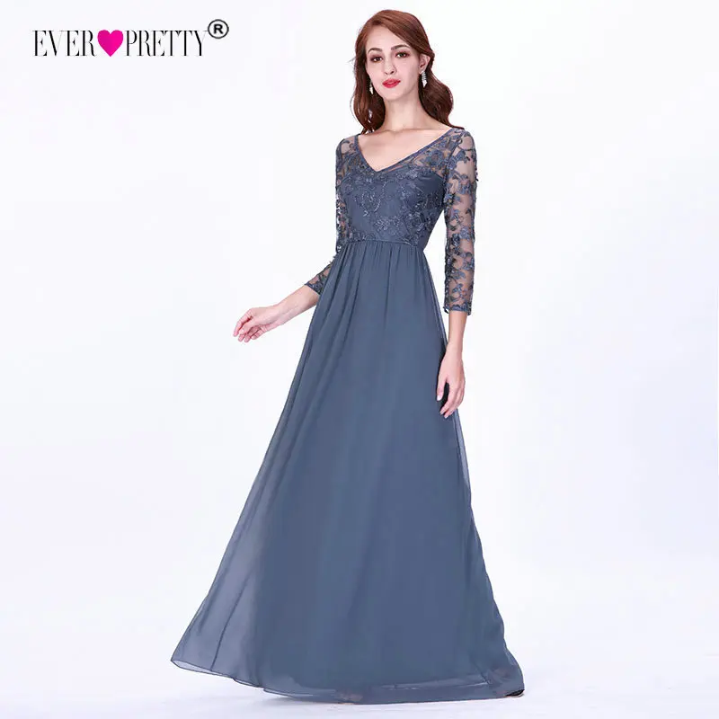 Сексуальные вечерние платья с длинным рукавом Ever Pretty EZ07633 женские Дешевые Кружевные Аппликации с v-образным вырезом Формальные Элегантные вечерние платья