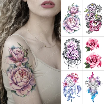 

Waterproof Temporary Tattoo Sticker Rose Peony Sakura Flash Tattoos Dreamcatcher Lotus Body Art Arm Fake Tatoo Women Men