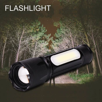

LED Flashlight T6 COB LED Flashlight 18650 Zoomable Torch 4 Modes Outdoor LED Flashlight Rechargeable Flashlight