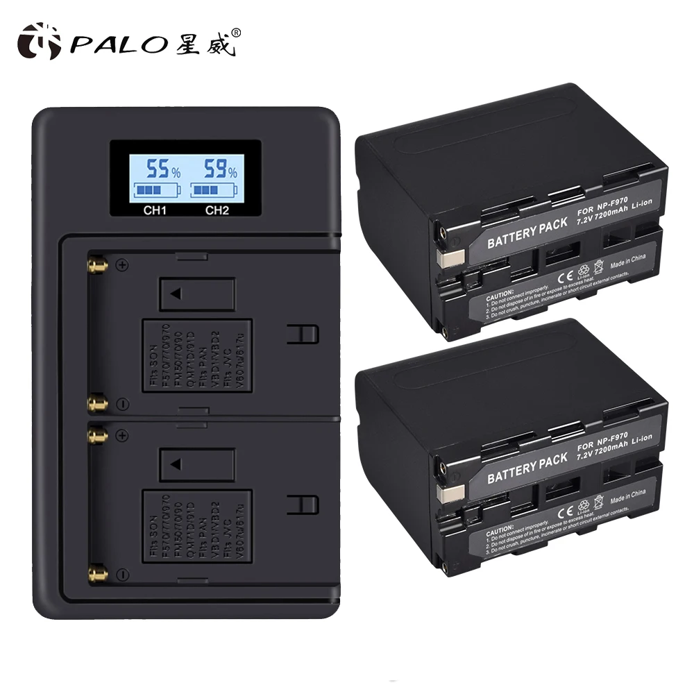 Пало 2 шт 7200 mAh NP-F970 NPF970 Перезаряжаемые Батарея + ЖК-дисплей Dual USB Smart Зарядное устройство для Sony NP F930 F950 F960 F970 F770 F570