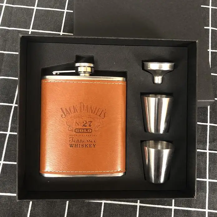 jack-set-eva-y Мини 7 унций металлическая воронка и чашки для виски из нержавеющей стали 304 кувшин из искусственной кожи упаковочная спиртовая Фляжка подарочная коробка для фестиваля - Цвет: jack-set-eva-y