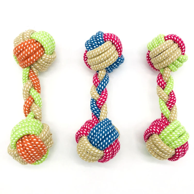 

1pcs New Cotton Rope Dog Toy Knot Barbell Puppy Chew Teething Toys Teeth Cleaning Pet Palying Ball for Small Medium Large Dogs