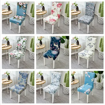 

1Pc Flower Printed Big Chair Cover Xmas Stretch High Back Slipcovers For Christmas Hotel Banquet Elastic Seat Chair Covers