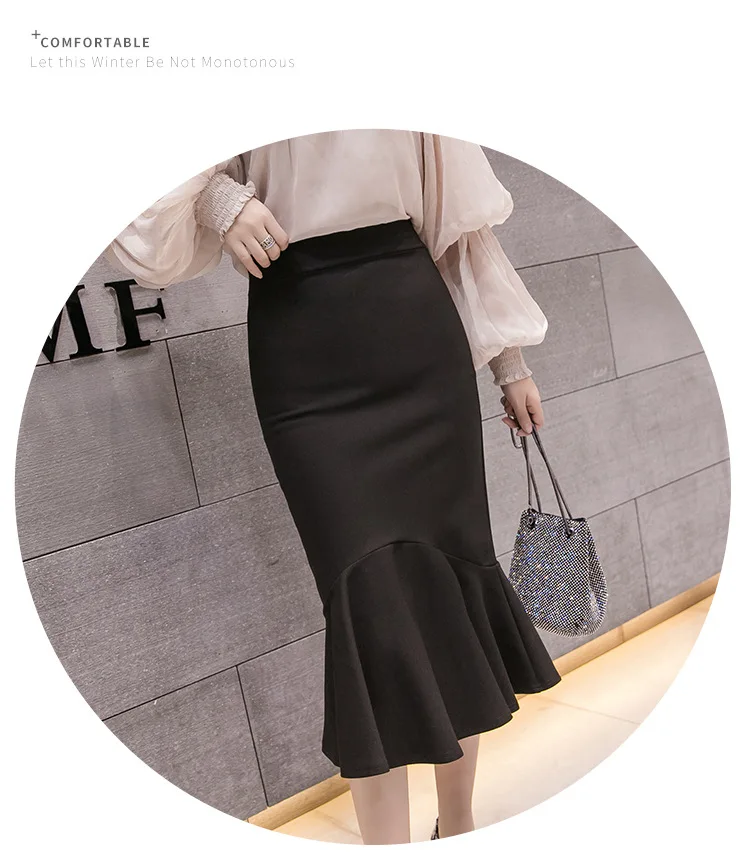 Spring And Summer Slim Fit Skirt Mid-length Irregular Fishtail Skirt All-match Bag Skirt Flounced Skirt