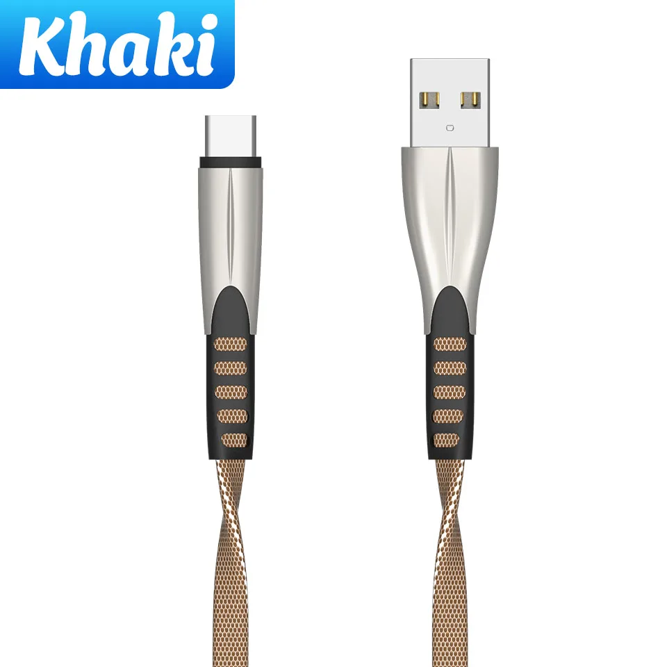 2.4A USB C кабель нейлоновый кабель синхронизации данных для мобильного телефона для LG htc быстрая зарядка type-C провод для samsung Galaxy S10 S9 Plus Note 8 7 - Цвет: Khaki