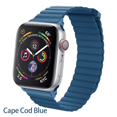 Кожаный ремешок-петля для Apple watch 5, 4, 3, 2, 1, 44 мм, 40 мм, 42 мм, 38 мм, браслет из натуральной кожи с магнитной петлей, аксессуары для iwatch - Цвет ремешка: Cape Cod Blue 2