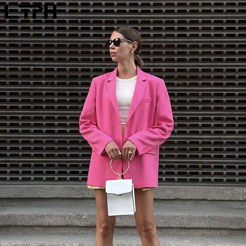 Женский прямой Блейзер LTPH розово-красный блейзер с длинным рукавом карманами
