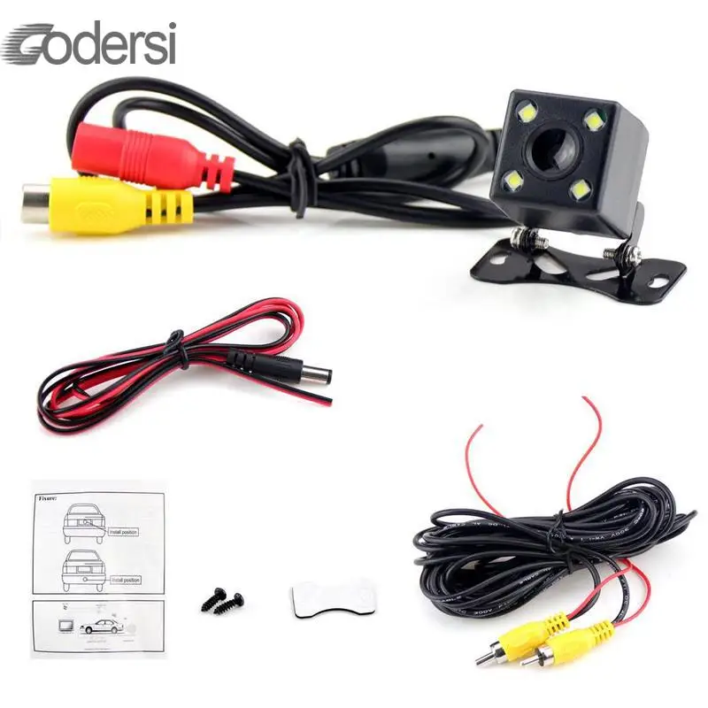 

Universal Car Rear View Camera Backup Parking Camera 4 Led Night Vision Waterproof Hd Color Image 6m Video Cable Optional