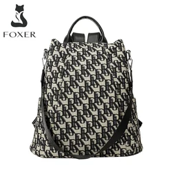 FOXER Fashion Monogram Ladies Backpack Travel Handbag Fabric Material Large Capacity School Bag Female High-Quality Shoulder Bag