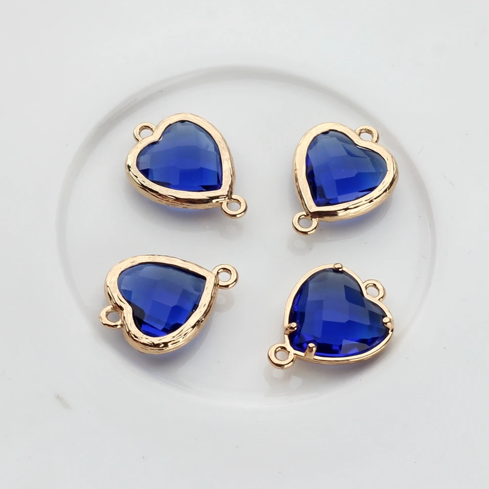 Glas Charms Kupfer Doppel Loch Anschlüsse Glas Herz Stein Charms Anhänger 12 teile/los 13*18mm Für DIY Schmuck Machen zubehör – Detail 8