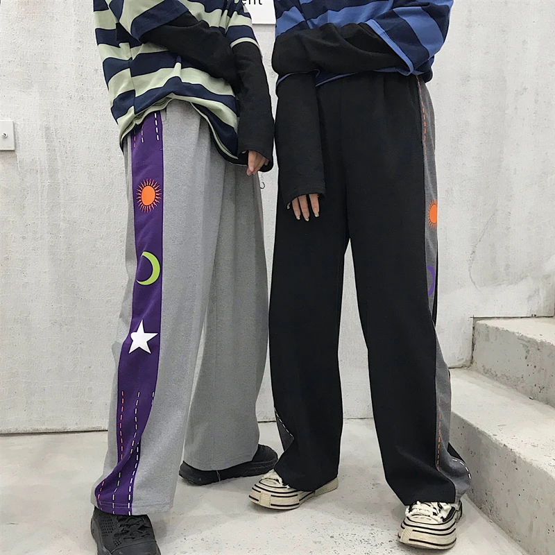 Harajuku граффити Графический контрастный принт эластичный высокая талия уличная свободные прямые брюки корейский модный спортивный костюм для женщин Забавный