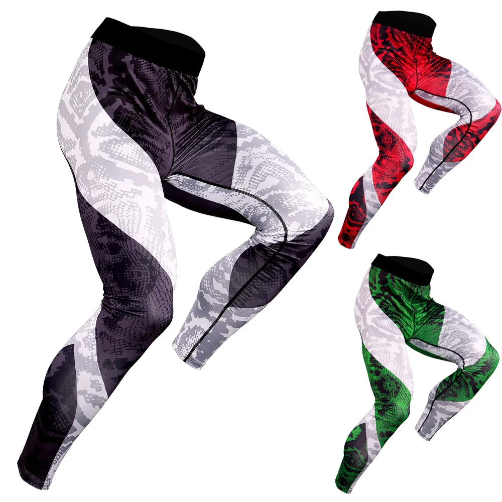 

Gyms Fitness Compression Leggings Men Elastic Tight Pants Quick Drying Sweatpants Snake Print 2019 Workout Mens Leggings MMA