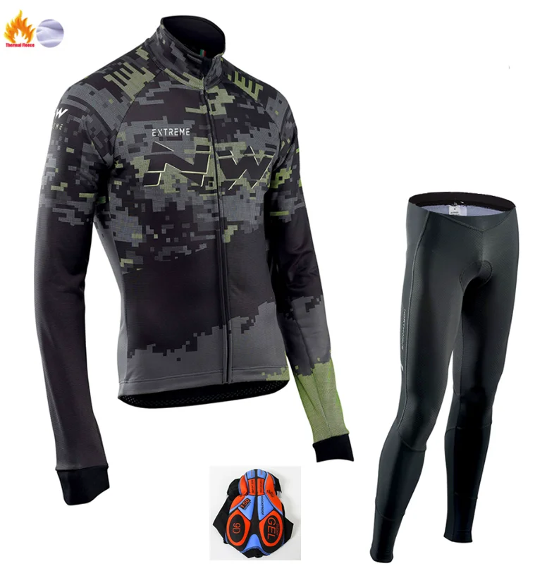 Winter Cycling suit Northwave теплая Зимняя Теплая Флисовая велосипедная одежда NW Мужской трикотажный костюм для езды на велосипеде MTB Одежда комбинезон комплект - Цвет: Winter Cycling suit