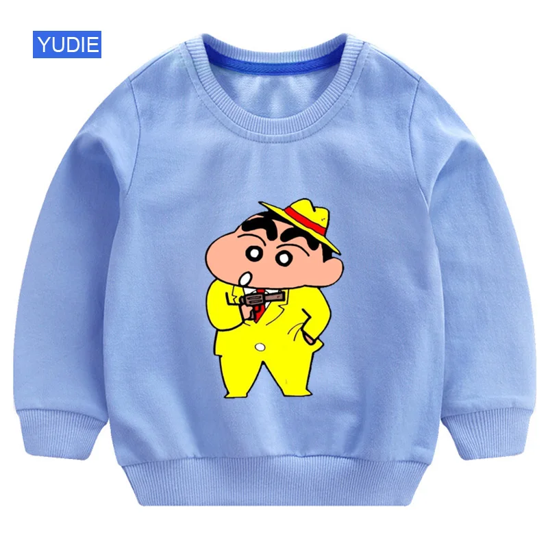 sweatshirt blue Детский свитер; толстовки для мальчиков; толстовка с капюшоном с забавным рисунком «Crayon Shin Chan»; детская белая забавная осенняя одежда года для мальчиков 6 лет - Цвет: sweatshirt blue