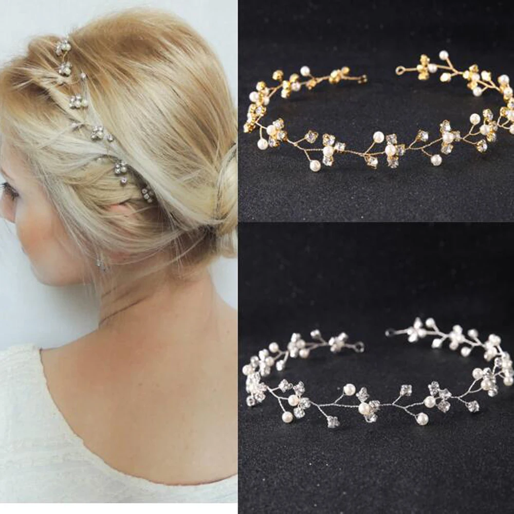 Wedding Gold Silver Rhinestones Headband Tiara Wedding Hair Vine Bridal Headband Hair Jewelry accessories for Women