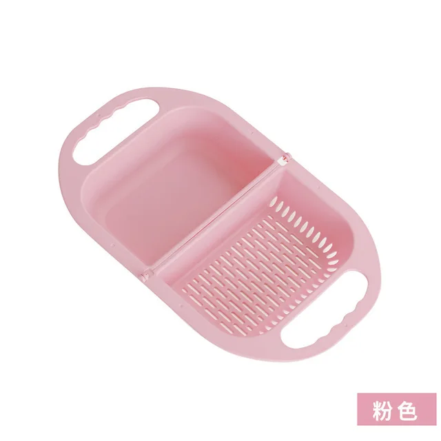 Kitchen Folding Drain Basket Plastic Vegetable Washing Basin Household Washing Storage Fruit Basket Strainers Kitchen Tool Pink