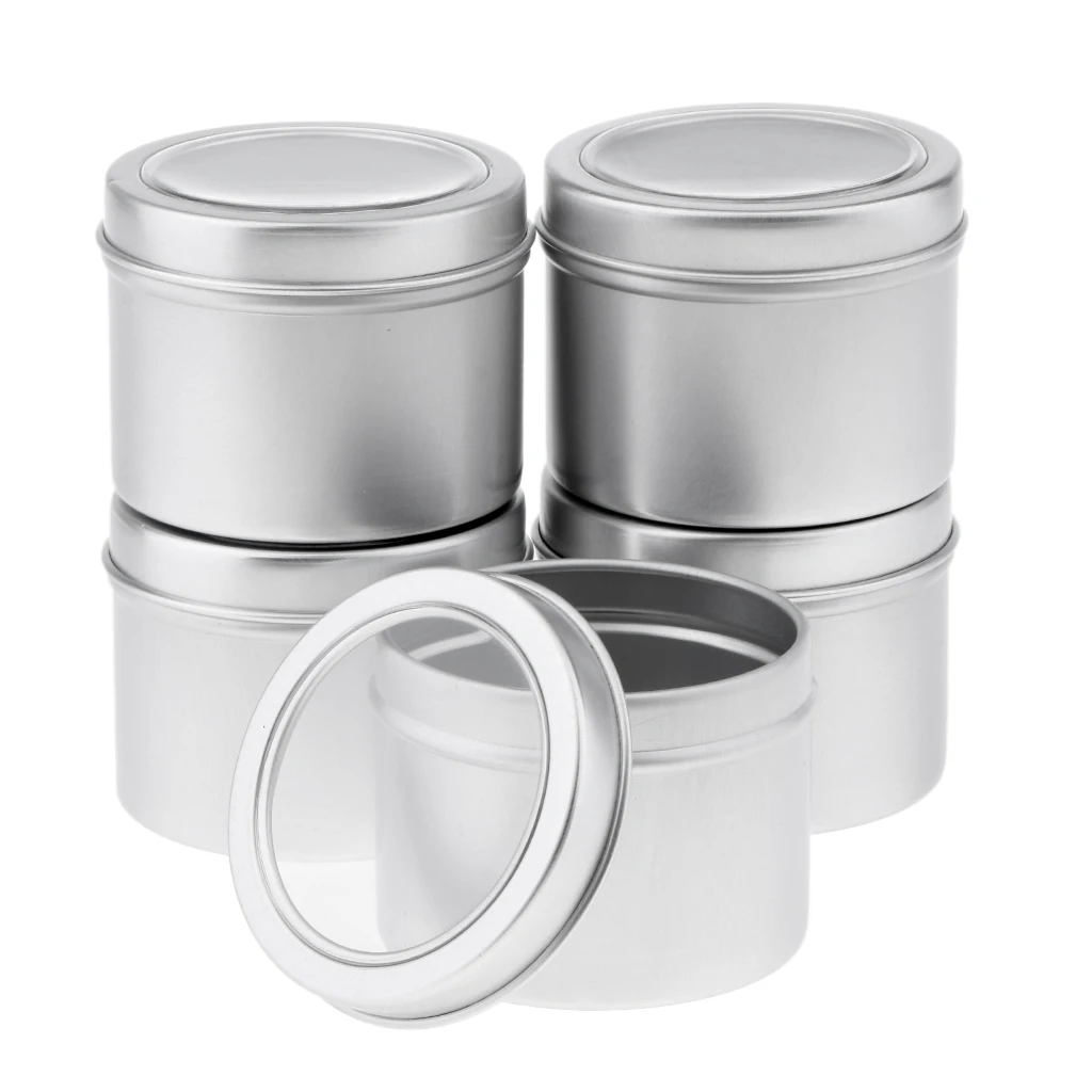 5pcs 60ml Empty Cosmetic Pots Lip Balm Container Jar Small Powder Silver Aluminum Tins with Clear Lid