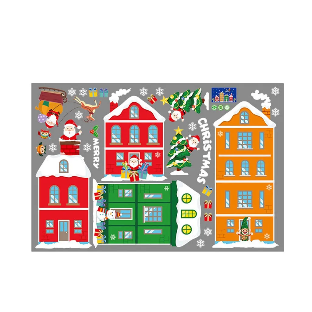 Merry Christmas стикер на стену s Мультфильм Снеговик Санта для витрины, стекла украшение, наклейки из ПВХ Рождество Домашний декор настенные наклейки
