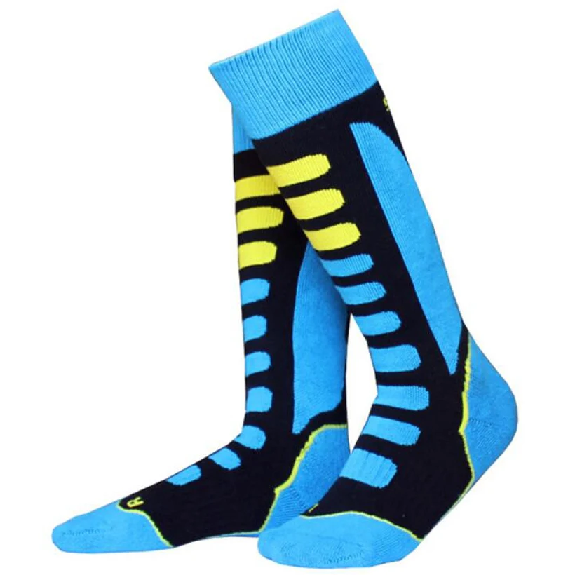 Зимние теплые детские лыжные носки, хлопковые носки для сноуборда, велоспорта, катания на лыжах, футбола, термо-носки - Цвет: stripe blue