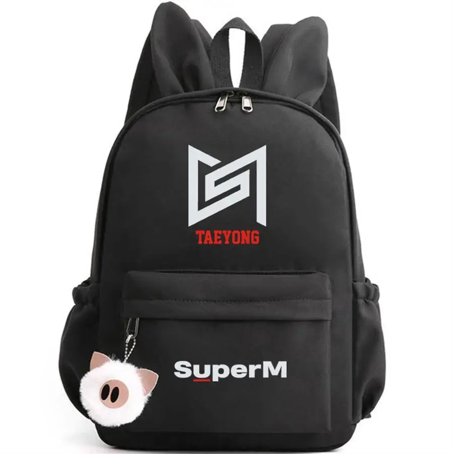 SuperM спортивный рюкзак для путешествий Taeyong Baekhyun сумка на плечо Kpop Taemin Kawaii Rabit Ears модный ранец рюкзак - Цвет: Taeyong Black